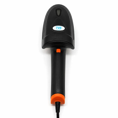 TVS Electronics BS L100 Plus 1D Wired USB Barcode Scanner back view with ergonomic handheld design and USB cable -tpstech.in