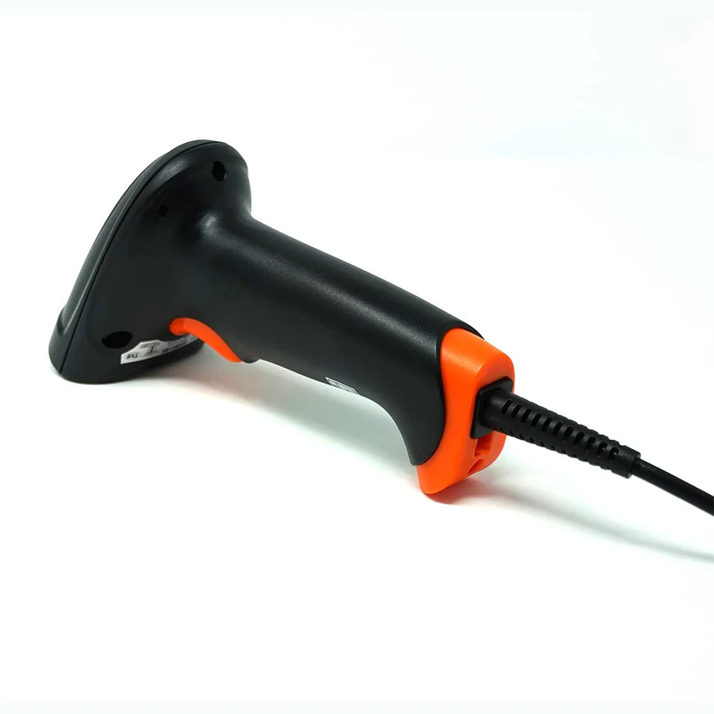 TVS Electronics BS L100 Plus 1D Wired USB Barcode Scanner rear view with USB cable for retail POS and inventory management -tpstech.in