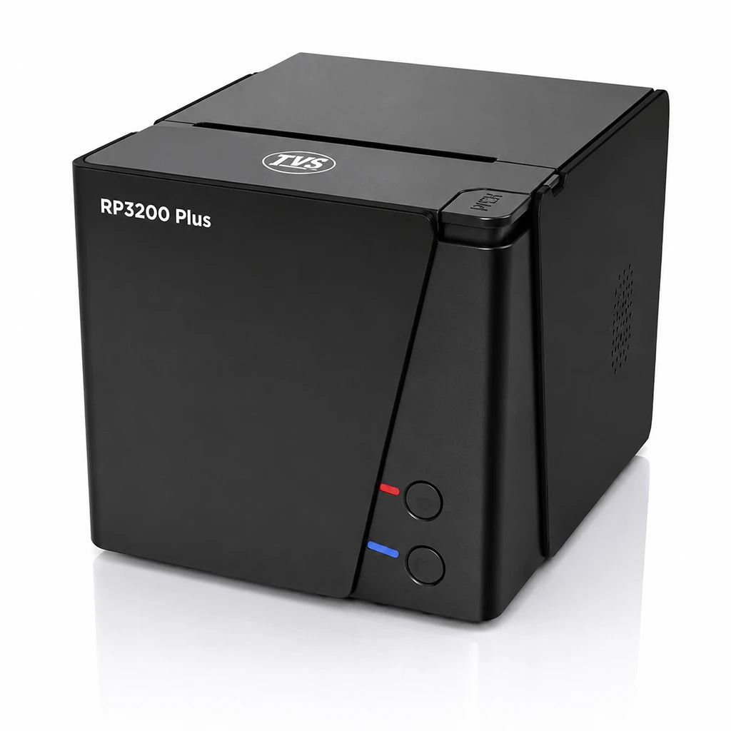TVS Electronics Champ RP3200 Plus 3 Inch Thermal Receipt Printer front angled view with compact POS design for retail billing and receipt printing -tpstech.in