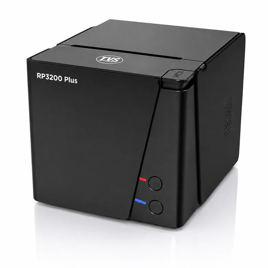 TVS Electronics Champ RP3200 Plus 3 Inch Thermal Receipt Printer front angled view with compact POS design for retail billing and receipt printing -tpstech.in
