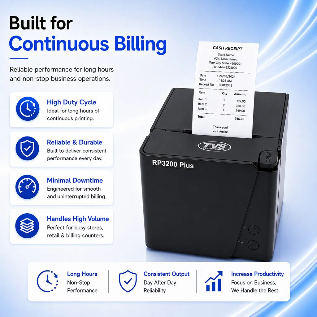 TVS Electronics Champ RP3200 Plus thermal receipt printer designed for continuous billing with reliable high volume receipt printing -tpstech.in