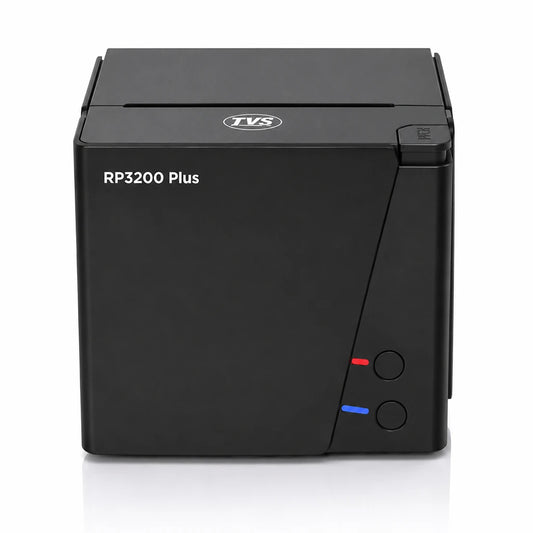 Front view of TVS Electronics Champ RP3200 Plus 3 Inch Thermal Receipt Printer with compact design for POS billing counters -tpstech.in