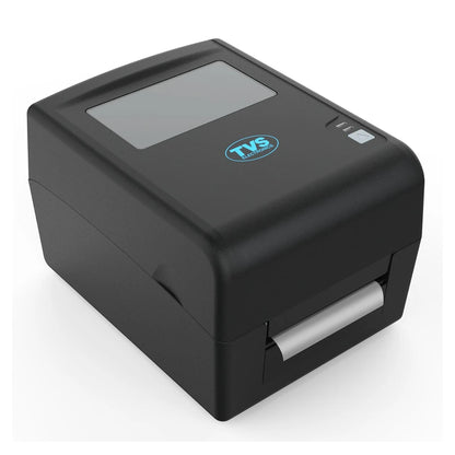 TVS Electronics LP 46 Dlite Plus thermal barcode label printer front angled view with compact desktop design.