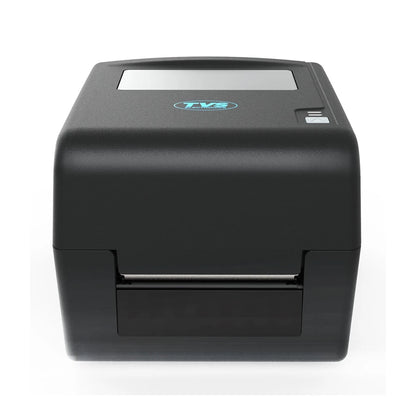 Front view of TVS Electronics LP 46 Dlite Plus 203 DPI thermal barcode label printer with label output slot.