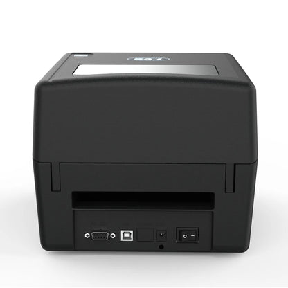 Rear view of TVS Electronics LP 46 Dlite thermal label printer showing USB interface, power port and connectivity.
