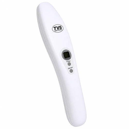 TVS Electronics MD-U204I portable UV Wand Sterilizer left angle view featuring LCD timer display for efficient surface disinfection -tpstech.in