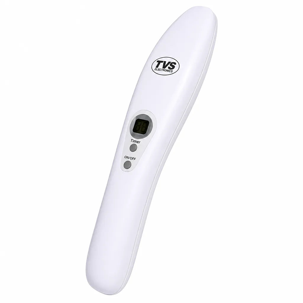 TVS Electronics MD-U204I handheld UV Wand Sterilizer right angle view with UV-C sanitizing technology and timer controls -tpstech.in
