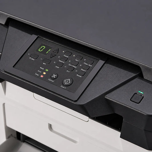 TVS Electronics MN-26NW multifunction mono laser printer control panel with copy, scan and print function buttons for easy operation -tpstech.in
