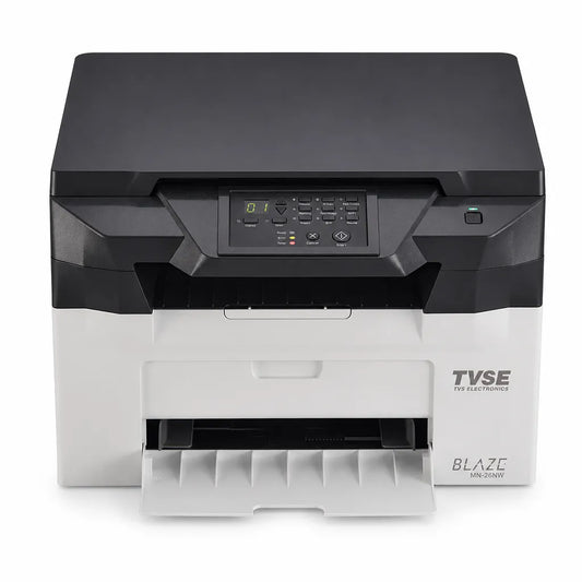 TVS Electronics MN-26NW multifunction mono laser printer front view with print, copy and scan functionality for business and home office use -tpstech.in