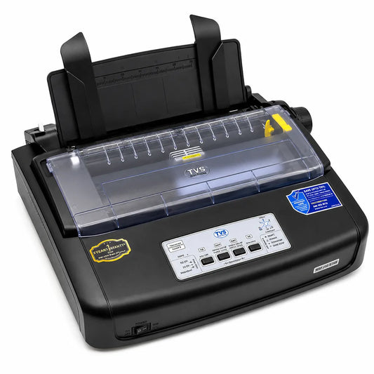 TVS Electronics MSP 250 Star Dot Matrix Printer angled view showing compact desktop design for business printing -tpstech.in
