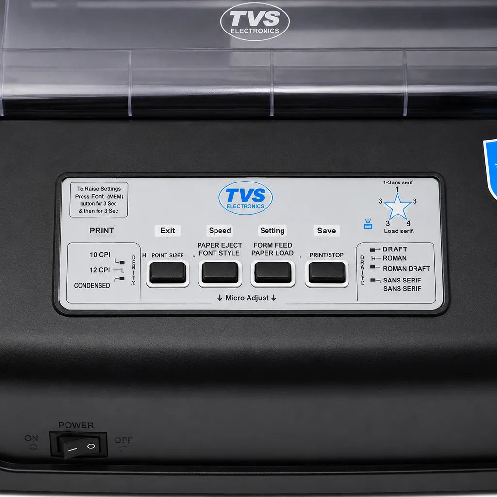 TVS Electronics MSP 250 Star Dot Matrix Printer control panel with print settings and function buttons -tpstech.in