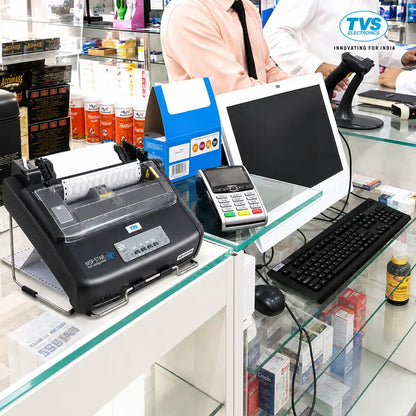 TVS Electronics MSP 250 Star Dot Matrix Printer used at a retail billing counter for invoice and receipt printing -tpstech.in