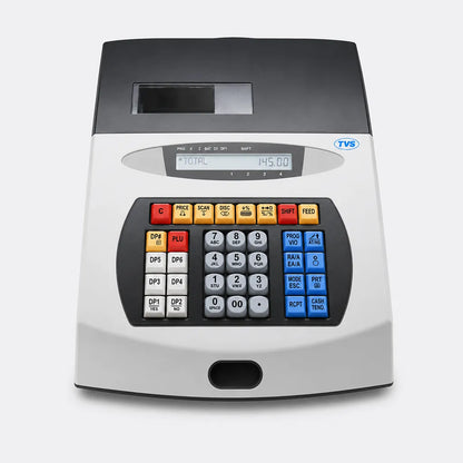 TVS Electronics PT 262 Plus electronic cash register front view with alphanumeric LCD display and numeric keypad -tpstech.in