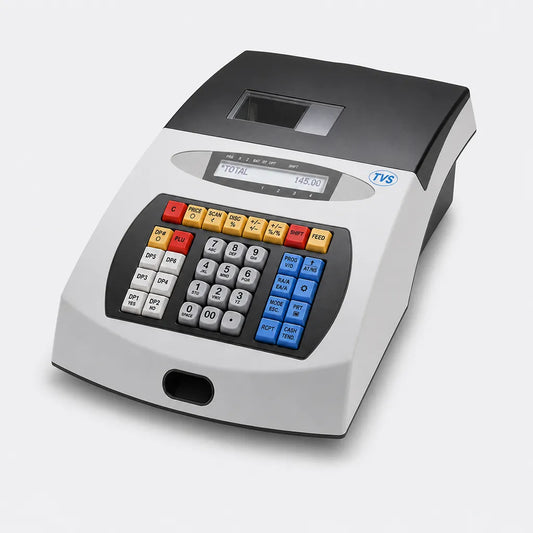 TVS Electronics PT 262 Plus electronic cash register front right angle with LCD display and integrated thermal printer -tpstech.in