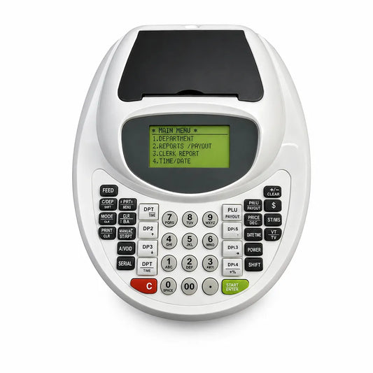 TVS Electronics PT 362 Plus electronic cash register front view with built-in 57mm thermal printer and LCD display for retail billing -tpstech.in