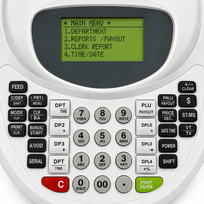 Close-up of the TVS Electronics PT 362 Plus electronic cash register keypad with programmable keys and function buttons -tpstech.in