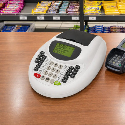 TVS Electronics PT 362 Plus electronic cash register on a retail store counter with integrated thermal printer for efficient billing -tpstech.in
