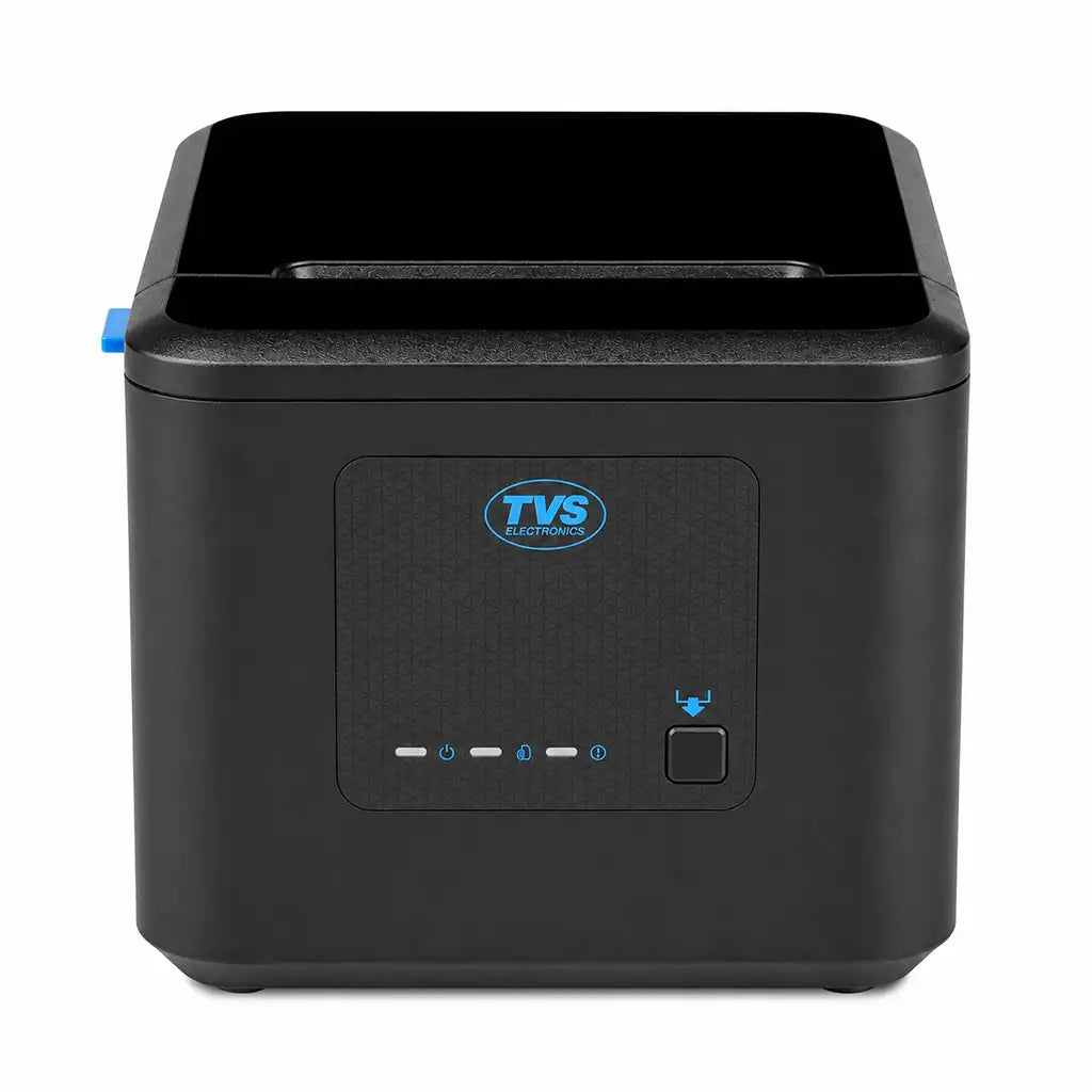 TVS Electronics RP 3230 3 Inch Direct Thermal Receipt Printer front view with LED status indicators for fast POS receipt printing -tpstech.in