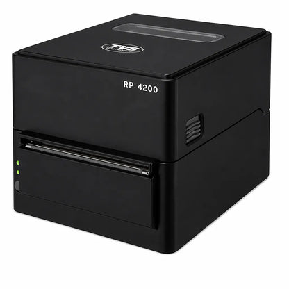 TVS Electronics RP 4200 4 inch thermal receipt printer front left angle view with compact design for retail, pharmacy and billing counter applications -tpstech.in
