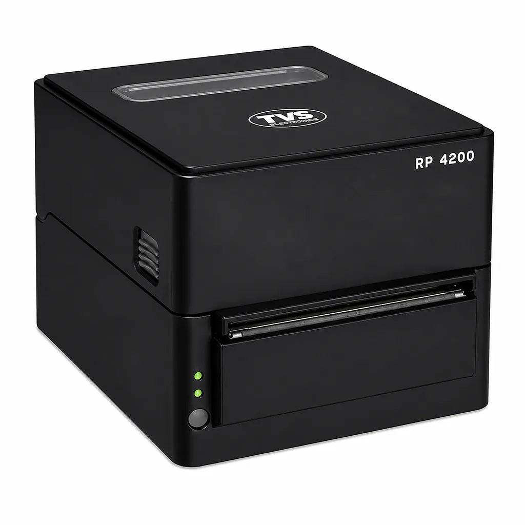TVS Electronics RP 4200 4 inch thermal receipt printer front right angle view with high-speed direct thermal printing and front exit paper path -tpstech.in