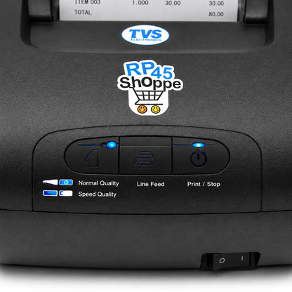 TVS Electronics RP-45 Shoppe POS printer control panel with print, line feed and power buttons -tpstech.in