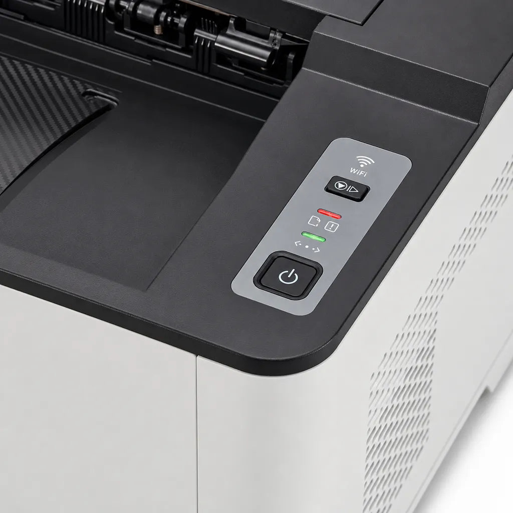 TVS Electronics SD-30NW Mono Laser Printer front right angle view featuring Wi-Fi connectivity and compact office design -tpstech.in