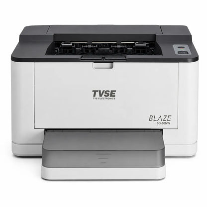 TVS Electronics SD-30NW Mono Laser Printer front left angle showing compact design with Wi-Fi and Auto Duplex printing -tpstech.in