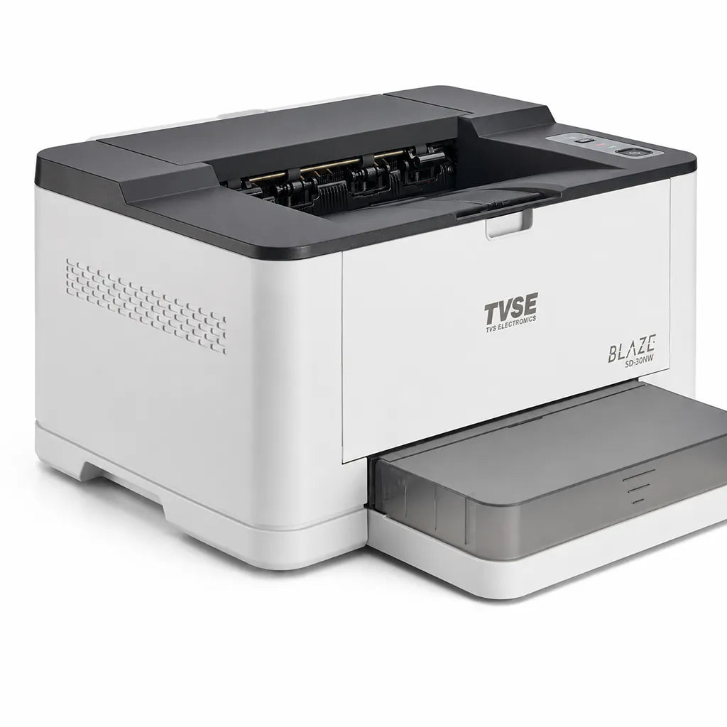 TVS Electronics SD-30NW Mono Laser Printer with output tray open for efficient monochrome document printing -tpstech.in