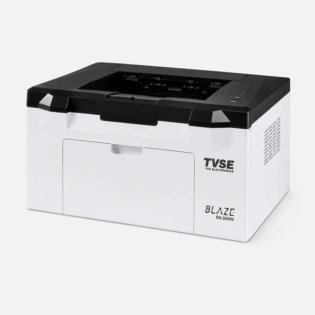 TVS Electronics SN-26NW mono laser printer front right angle with compact body for office and business document printing -tpstech.in