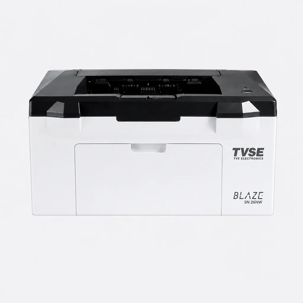 TVS Electronics SN-26NW mono laser printer front view with USB, Wi-Fi and Ethernet connectivity for home and office printing -tpstech.in
