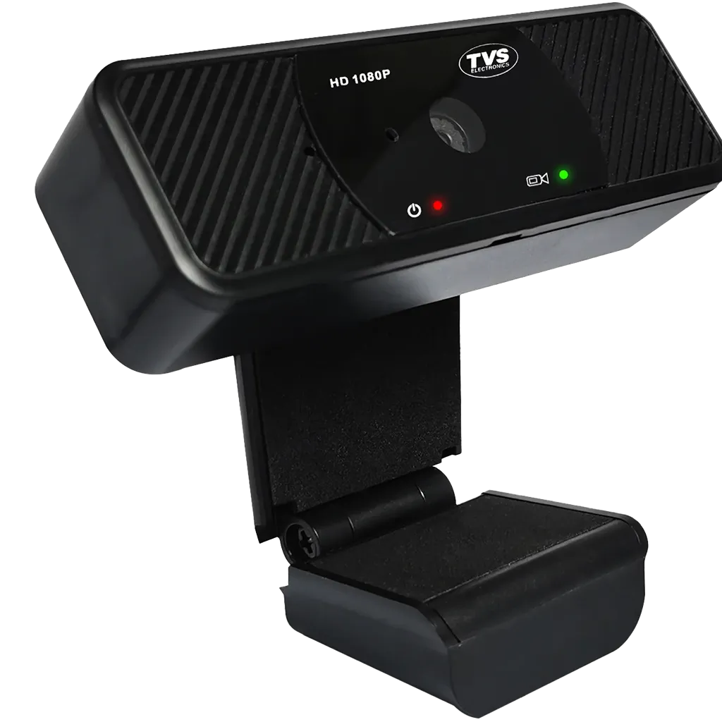TVS Electronics WC 103 Full HD 1080P USB webcam front left angle view with adjustable monitor clip -tpstech.in