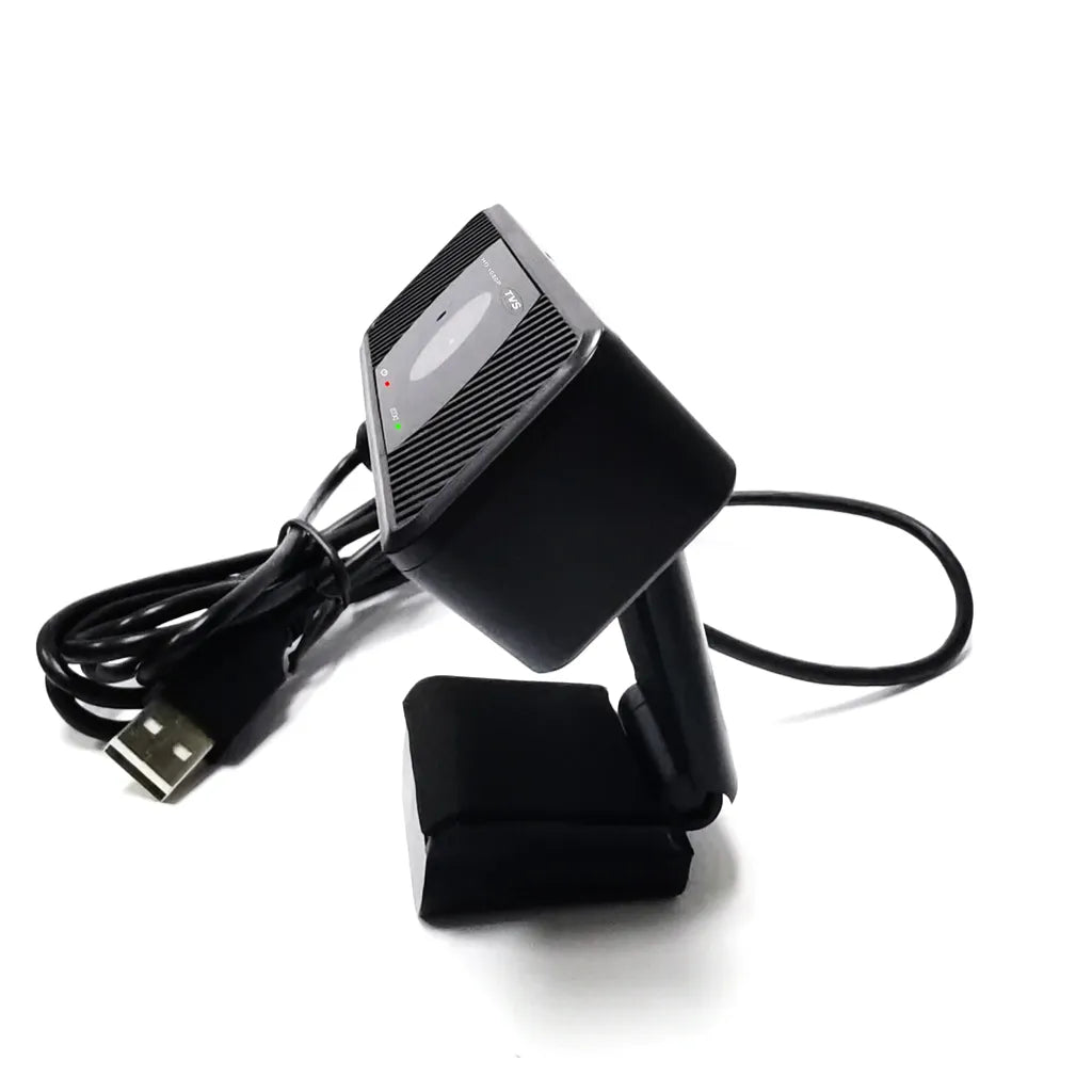 TVS Electronics WC 103 Full HD 1080P USB webcam left angle view with USB cable and built-in microphone -tpstech.in