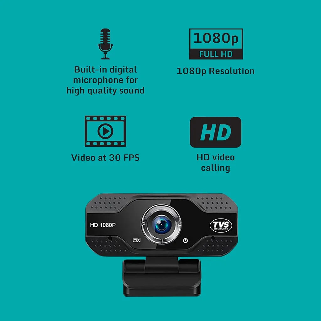 TVS Electronics WC 103 Plus 1080P Full HD webcam with built-in digital microphone, 30 FPS video and HD video calling support -tpstech.in