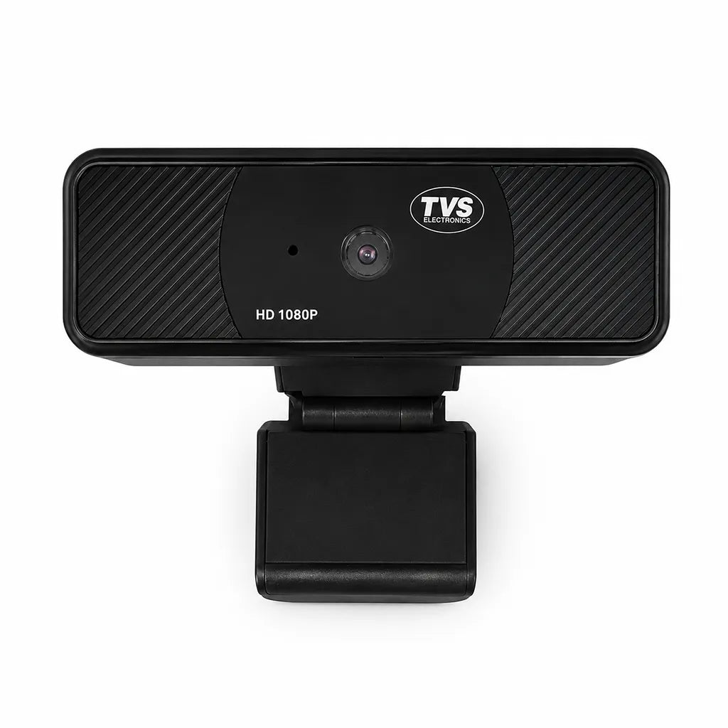 TVS Electronics WC 105 Full HD USB webcam mounted front view showing HD 1080P design with Auto Focus and built-in microphone -tpstech.in