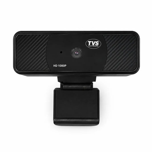 TVS Electronics WC 105 Full HD USB webcam mounted front view showing HD 1080P design with Auto Focus and built-in microphone -tpstech.in