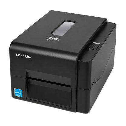 TVS Electronics LP 46 Lite desktop thermal barcode label printer front right angled view.