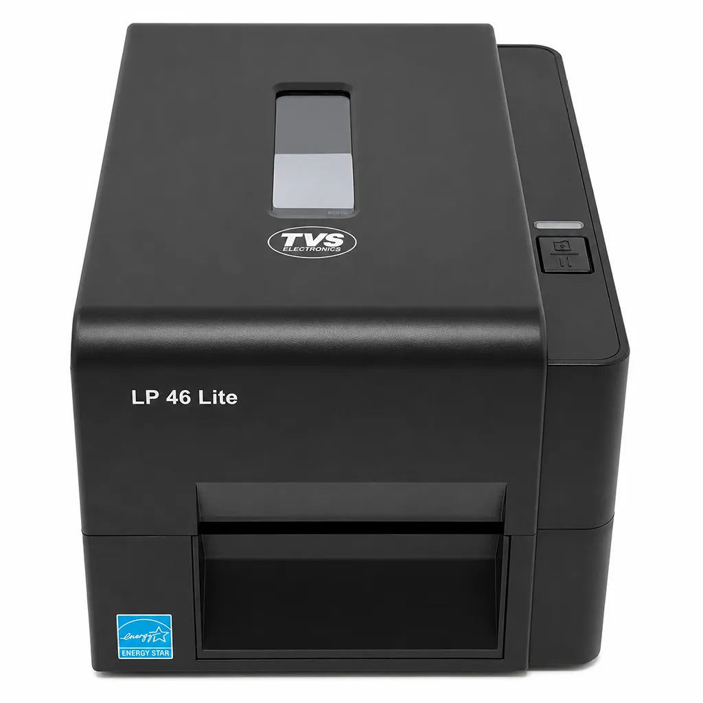 Front view of the TVS Electronics LP 46 Lite USB desktop thermal label printer.