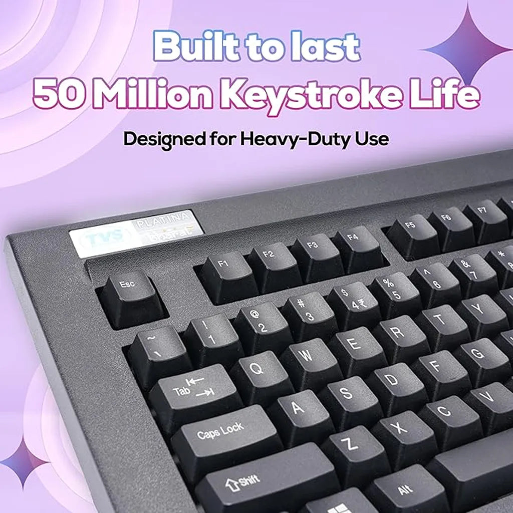 TVS Platina wireless mechanical keyboard with tactile switches rated for up to 50 million keystrokes for heavy-duty typing.