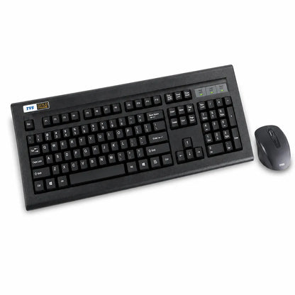Angled view of the TVS Platina wireless mechanical keyboard and ergonomic wireless mouse combo for office and home productivity.