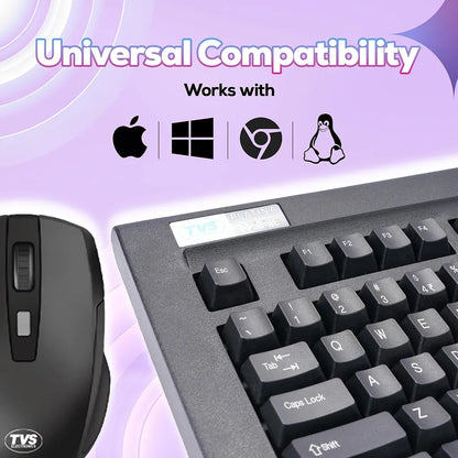TVS Platina wireless mechanical keyboard and ergonomic mouse compatible with Windows, Mac, Linux and Chrome OS.
