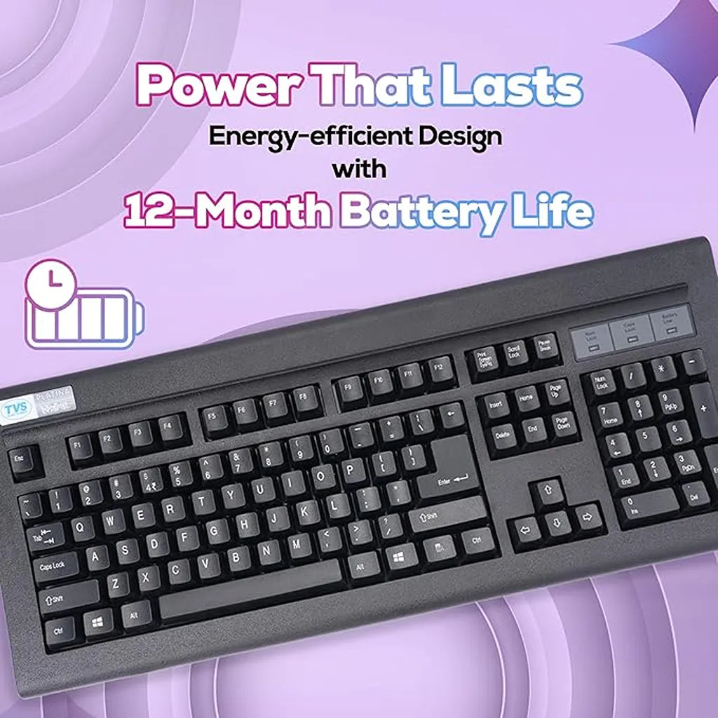 TVS Platina wireless mechanical keyboard featuring up to 12-month battery life for long-lasting office and productivity use.