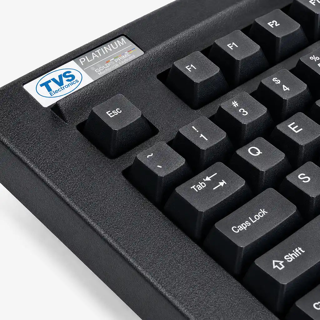 Close-up view of the TVS Platina wireless mechanical keyboard showing durable tactile keycaps and premium build quality.