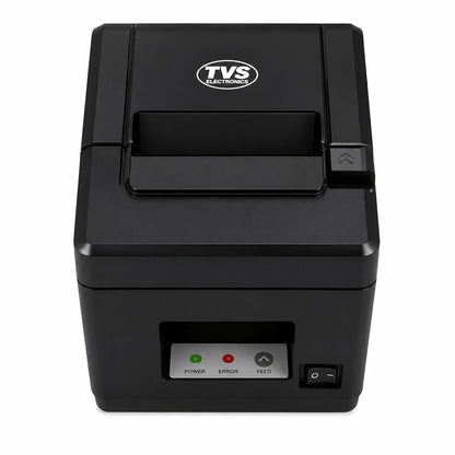 TVS Electronics RP 3160 Gold 80mm thermal receipt printer front view showing paper outlet, LED indicators and power switch for POS billing -tpstech.in