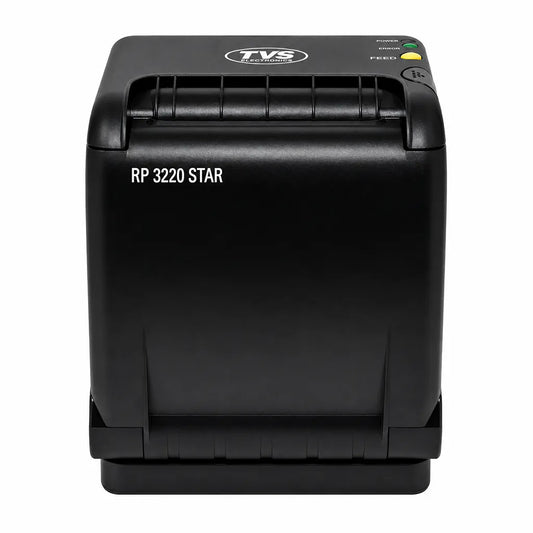 Front view of TVS Electronics RP 3220 Star 3 Inch thermal receipt printer with compact desktop design for POS billing applications -tpstech.in