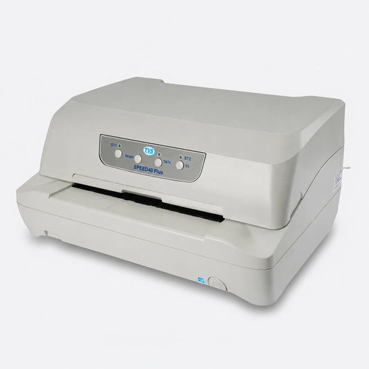 TVS Electronics Speed 40 Plus K Passbook Printer SBI front right angle showing compact desktop design -tpstech.in