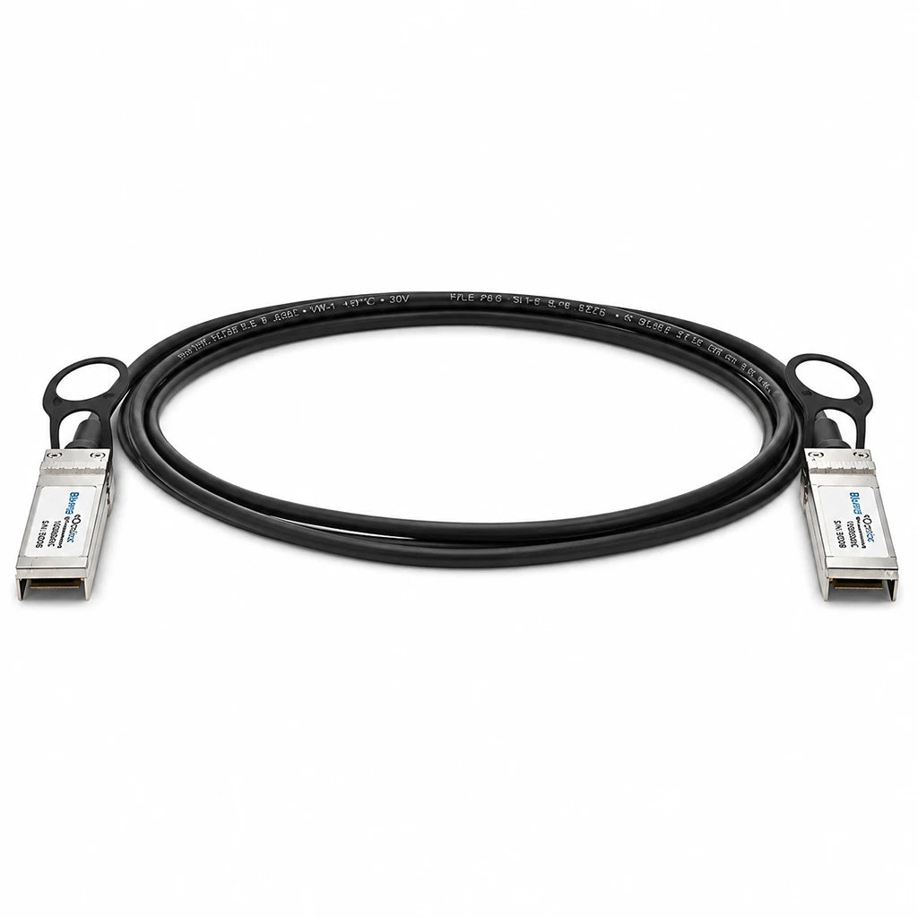 Ubiquiti UniFi UACC-DAC-SFP10-1M passive 10G SFP+ direct attach copper cable laid flat showing dual integrated SFP+ connectors -tpstech.in
