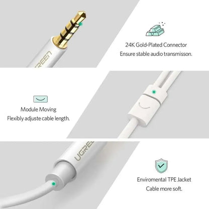 UGREEN 10789 3.5mm Headphone Mic Splitter 24K Gold Plated Jack and Flexible TPE Cable tpstech.in