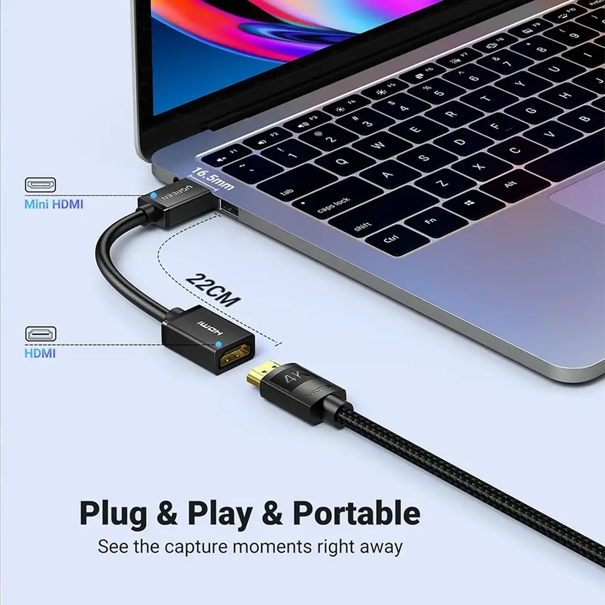 UGREEN 20137 Mini HDMI to HDMI Adapter Cable 4K 60Hz Plug and Play Connection to Laptop tpstech.in