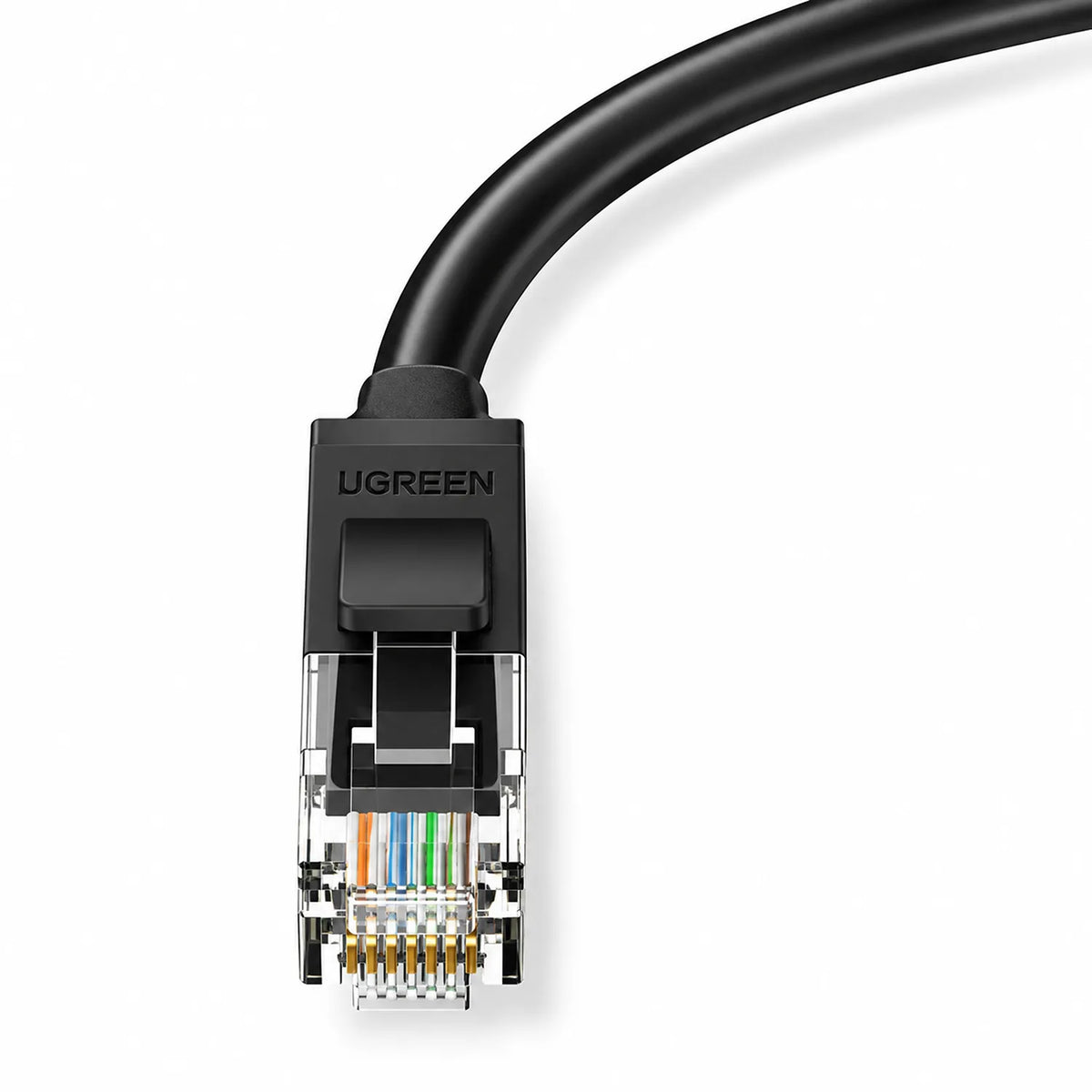 UGREEN 20158 0.5m Cat 6 Ethernet Cable close up view of RJ45 connector and contact pins -tpstech.in