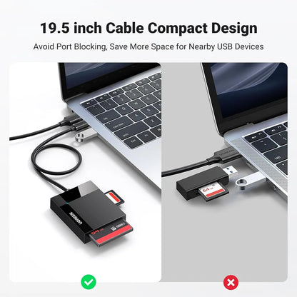 UGREEN 30333 Card Reader with Flexible Extended Cable Preventing Adjacent Port Blocking on Laptop tpstech.in